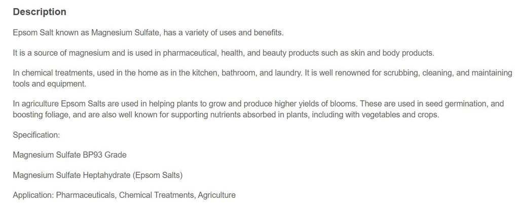 Epsom Salts (Magnesium Sulfate) - 1KG