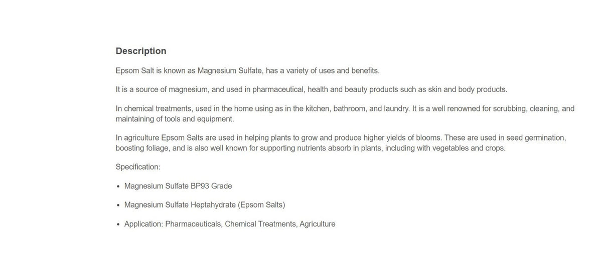 Epsom Salts (Magnesium Sulfate) - 5KG