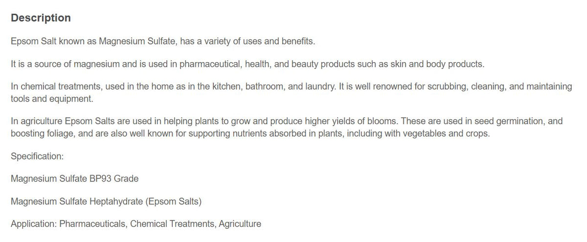 2kg of Epsom Salts (Magnesium Sulfate)